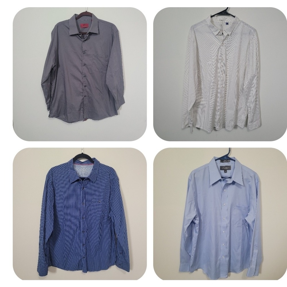 Various Brands Size XL Bundle Button Down Shirts Mens Blue Grey White 4pc Lot
